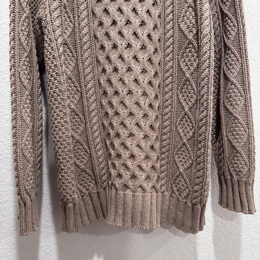 LLBean Signature Fisherman Cable Knit Sweater Cardigan Grandpa Cotton Brwn Tan L - Picture 15 of 16